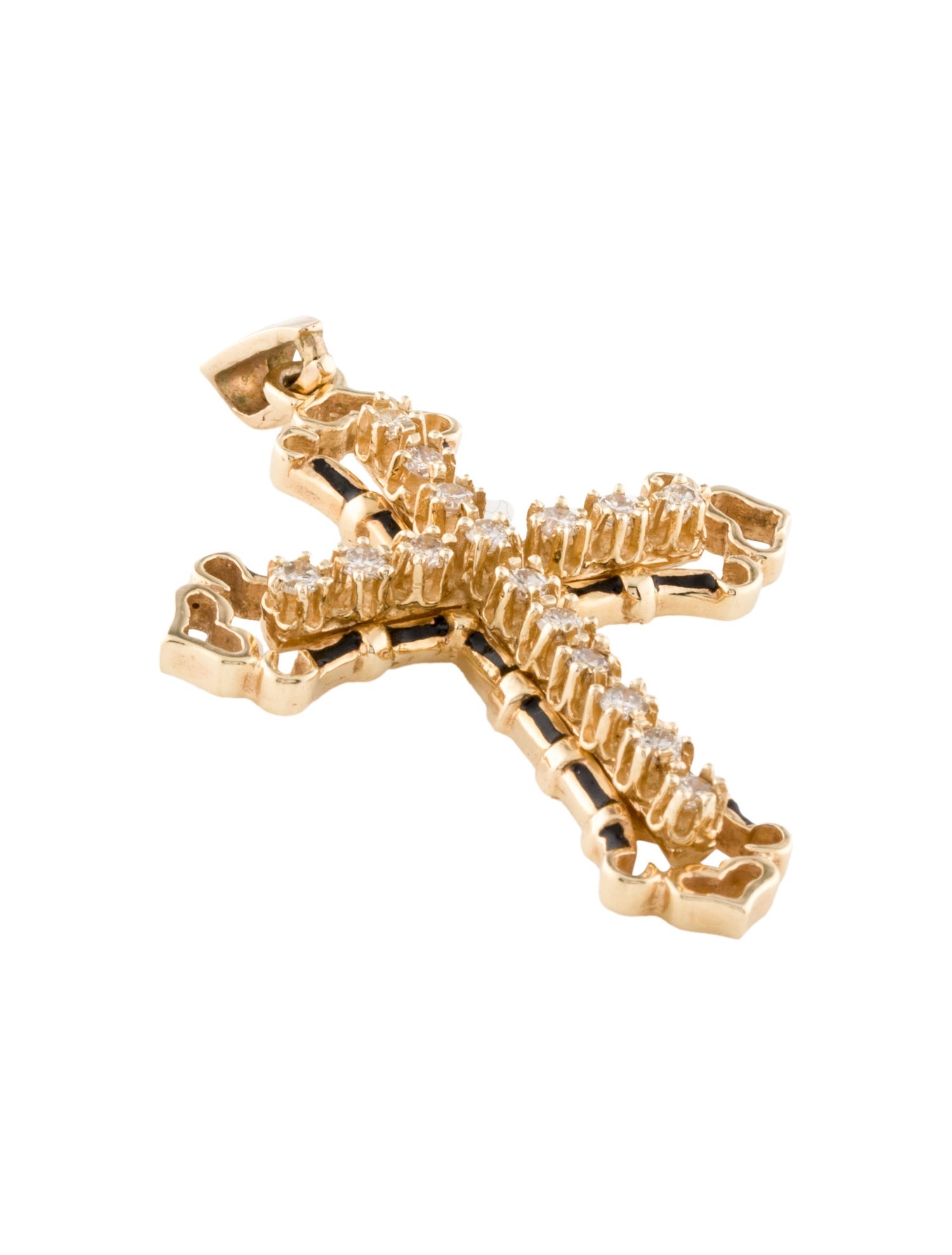 Necklace 14K Diamond & Enamel Cross Pendant w/10K Bail