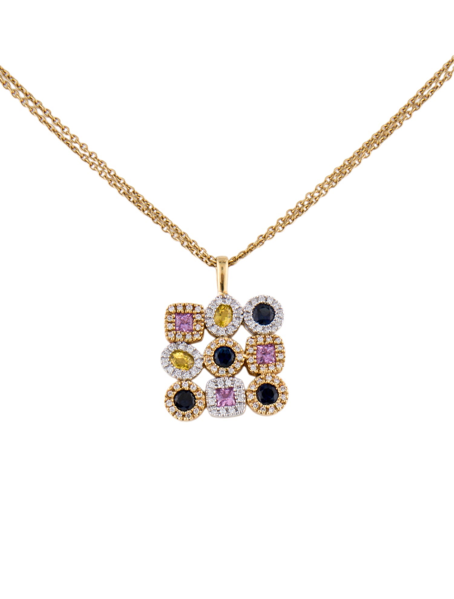 Necklace 18K Sapphire & Diamond Double Strand Pendant