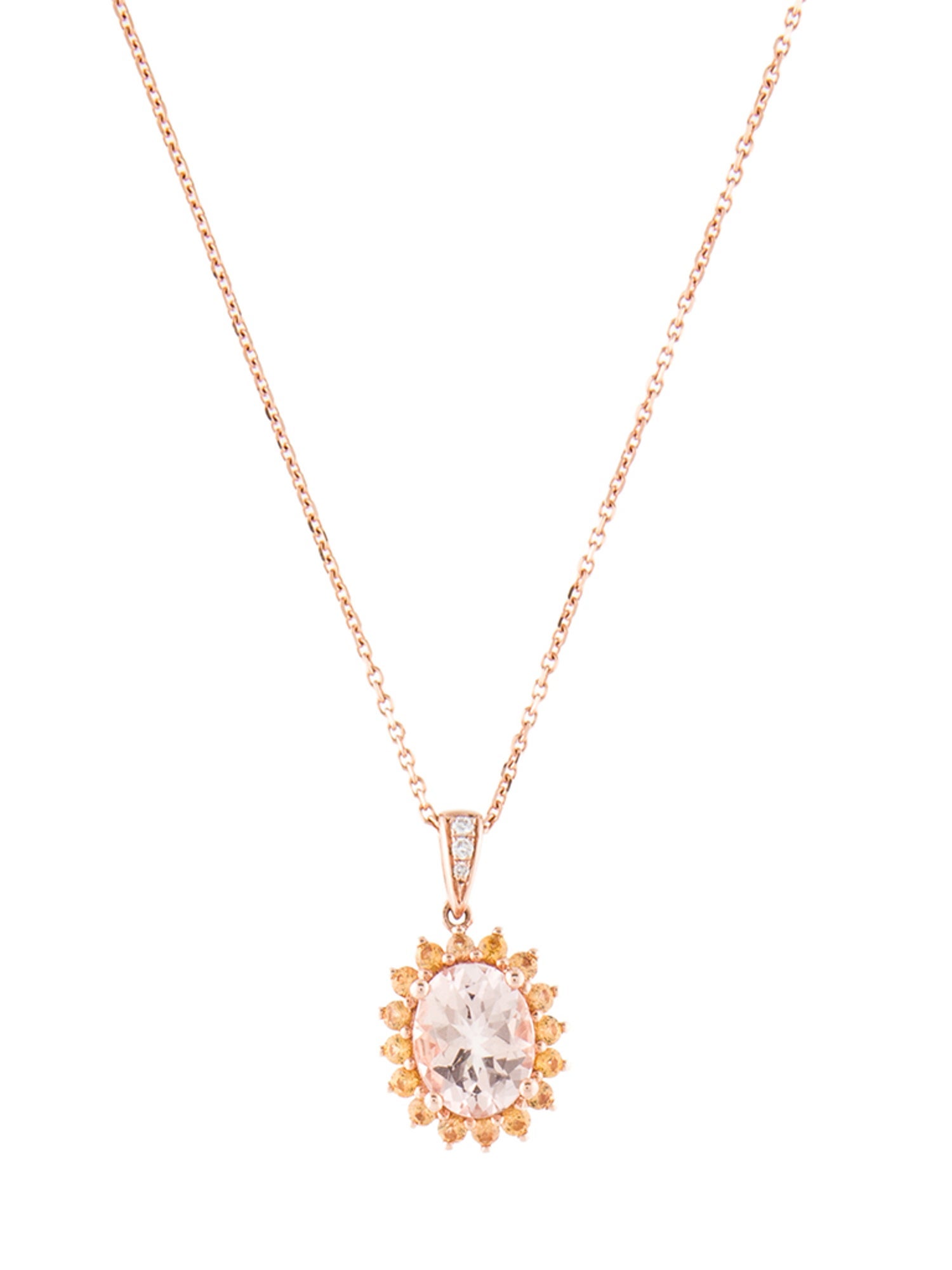 Necklace 14K 1.59ct Morganite, Sapphire & Diamond Pendant Necklace