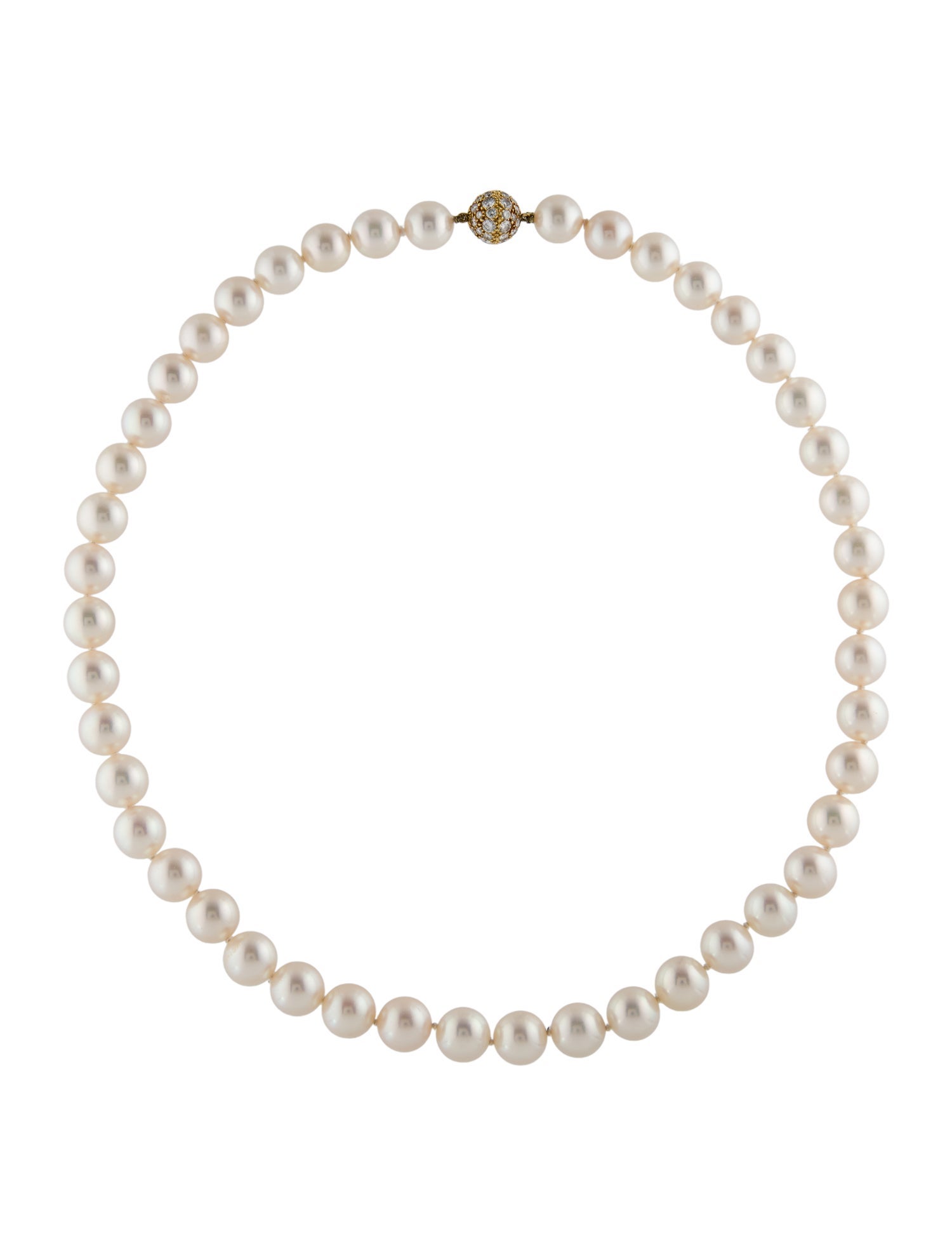 Necklace 18K Pearl & Diamond Bead Strand Necklace