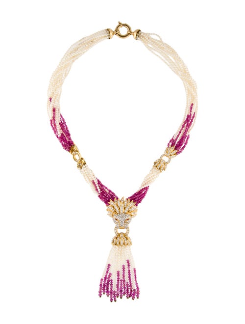 Necklace 18K Pearl, Sapphire & Diamond Multistrand Lavalier Necklace