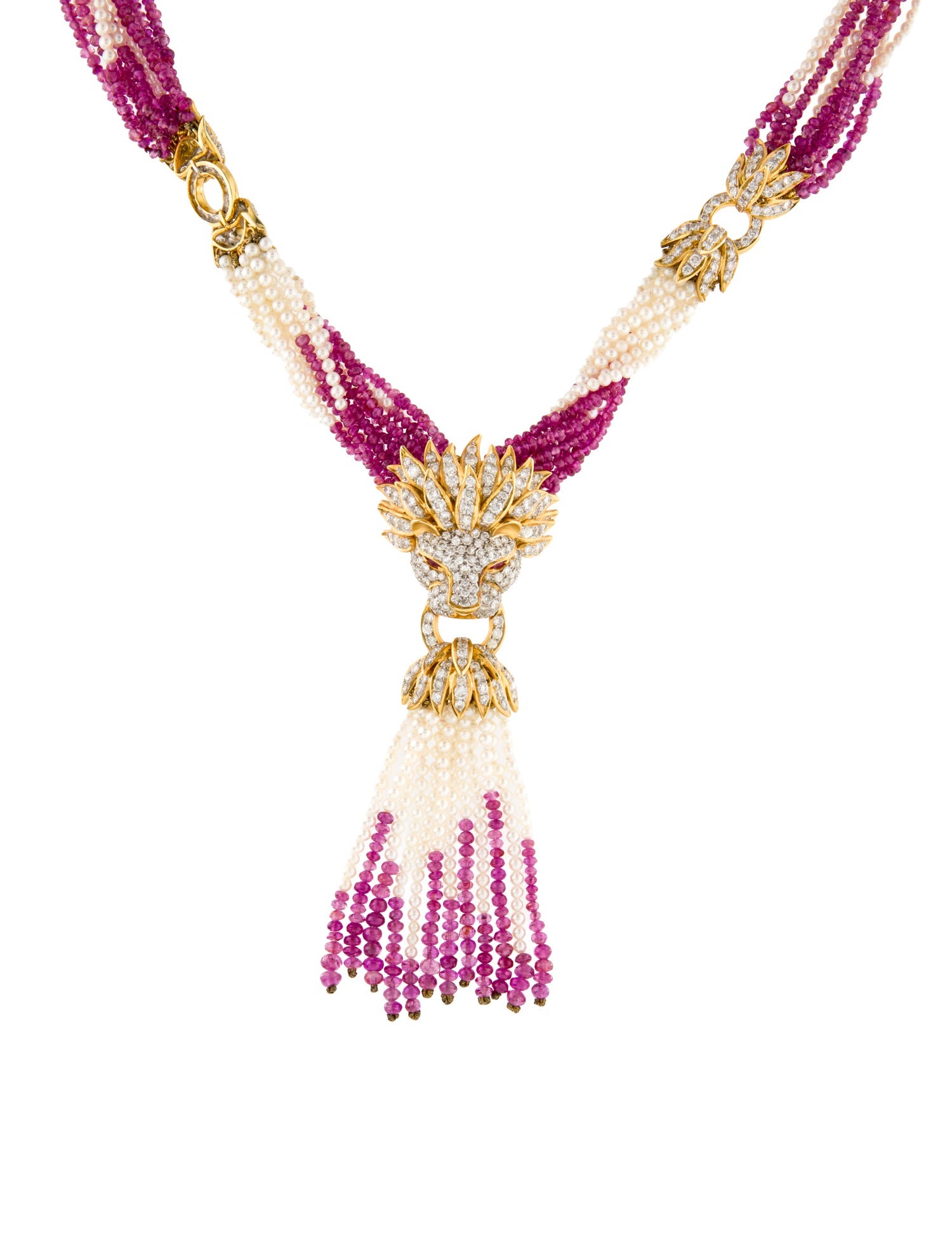 Necklace 18K Pearl, Sapphire & Diamond Multistrand Lavalier