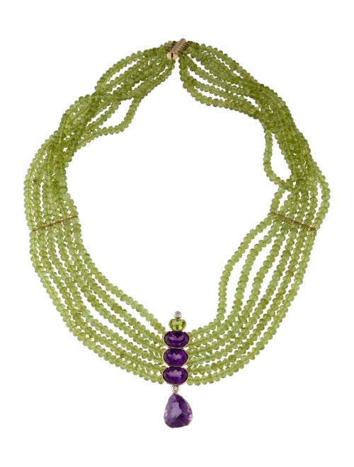 Necklace 18K Amethyst, Peridot & Amethyst Choker Necklace