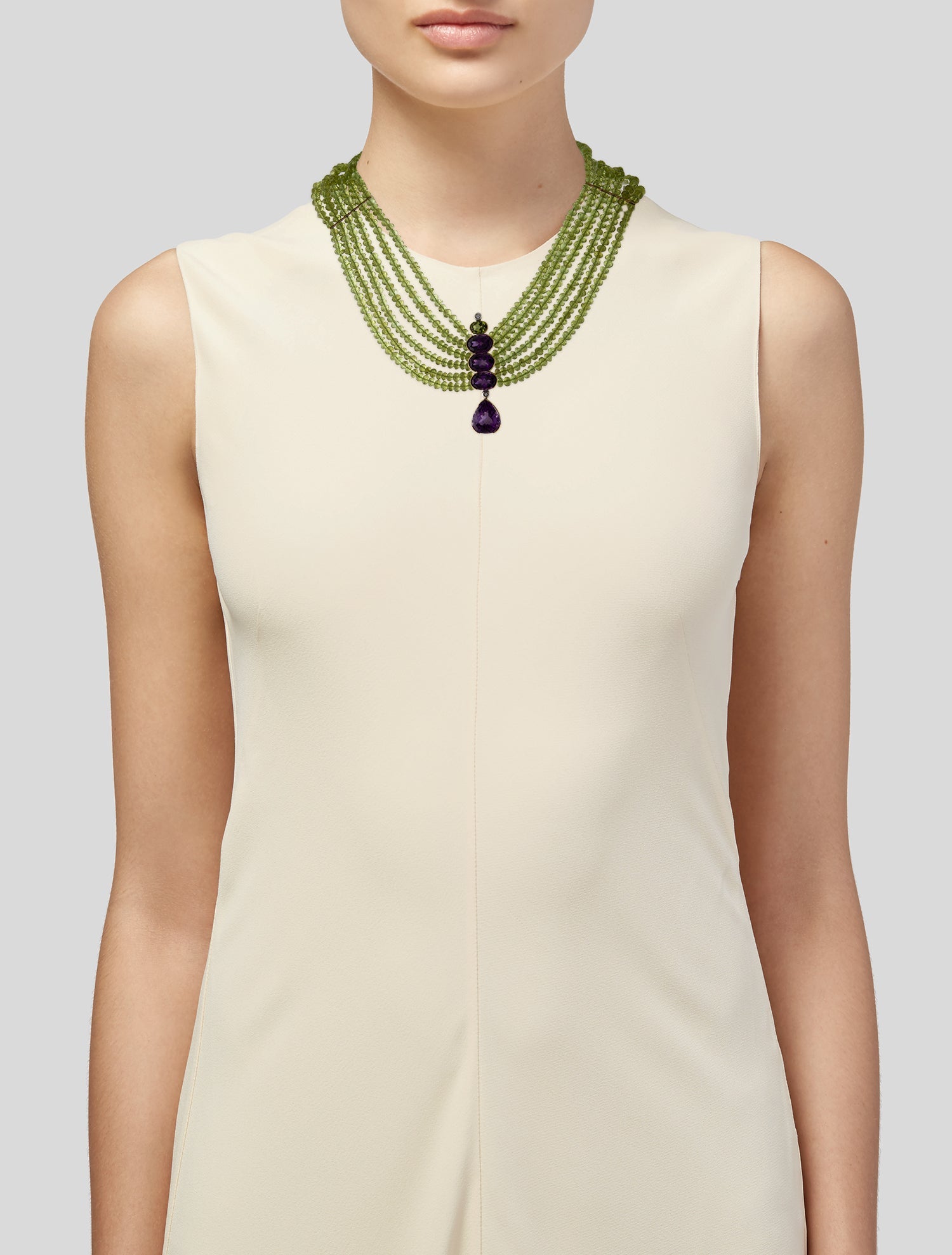 Necklace 18K Amethyst, Peridot & Amethyst Choker Necklace