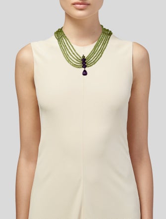 Necklace 18K Amethyst, Peridot & Amethyst Choker Necklace