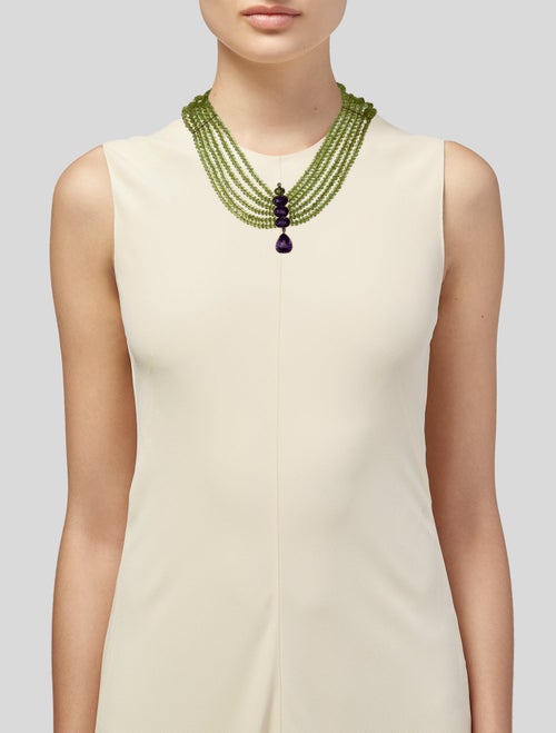 Necklace 18K Amethyst, Peridot & Amethyst Choker Necklace
