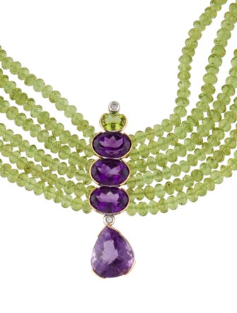 Necklace 18K Amethyst, Peridot & Amethyst Choker Necklace