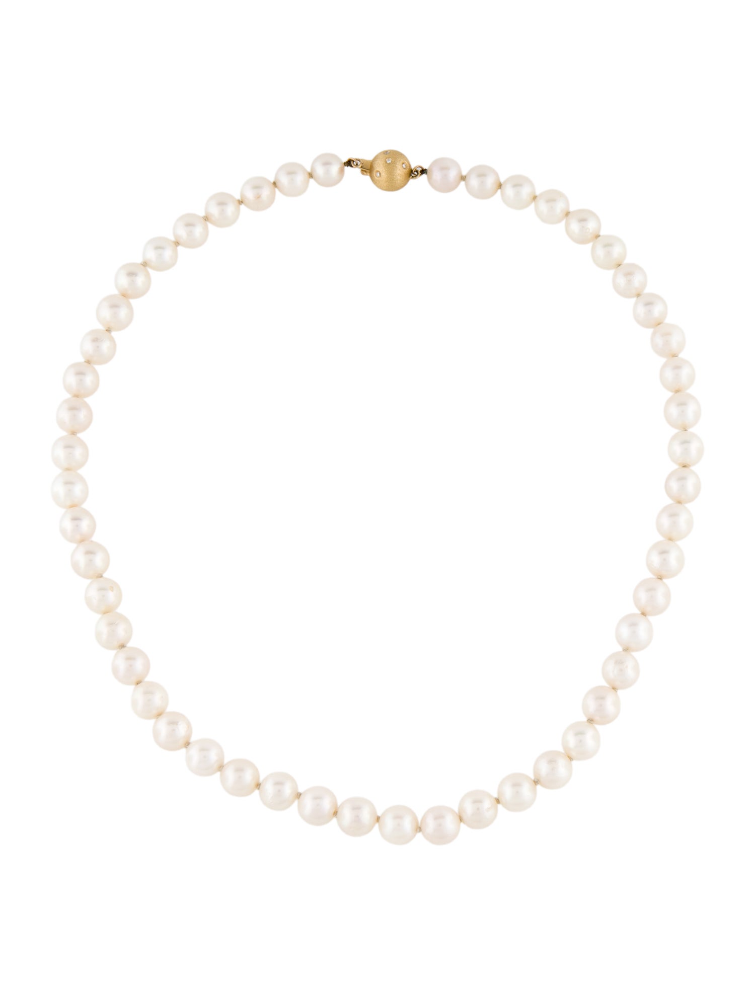 Necklace 18K Pearl & Diamond Bead Strand Necklace