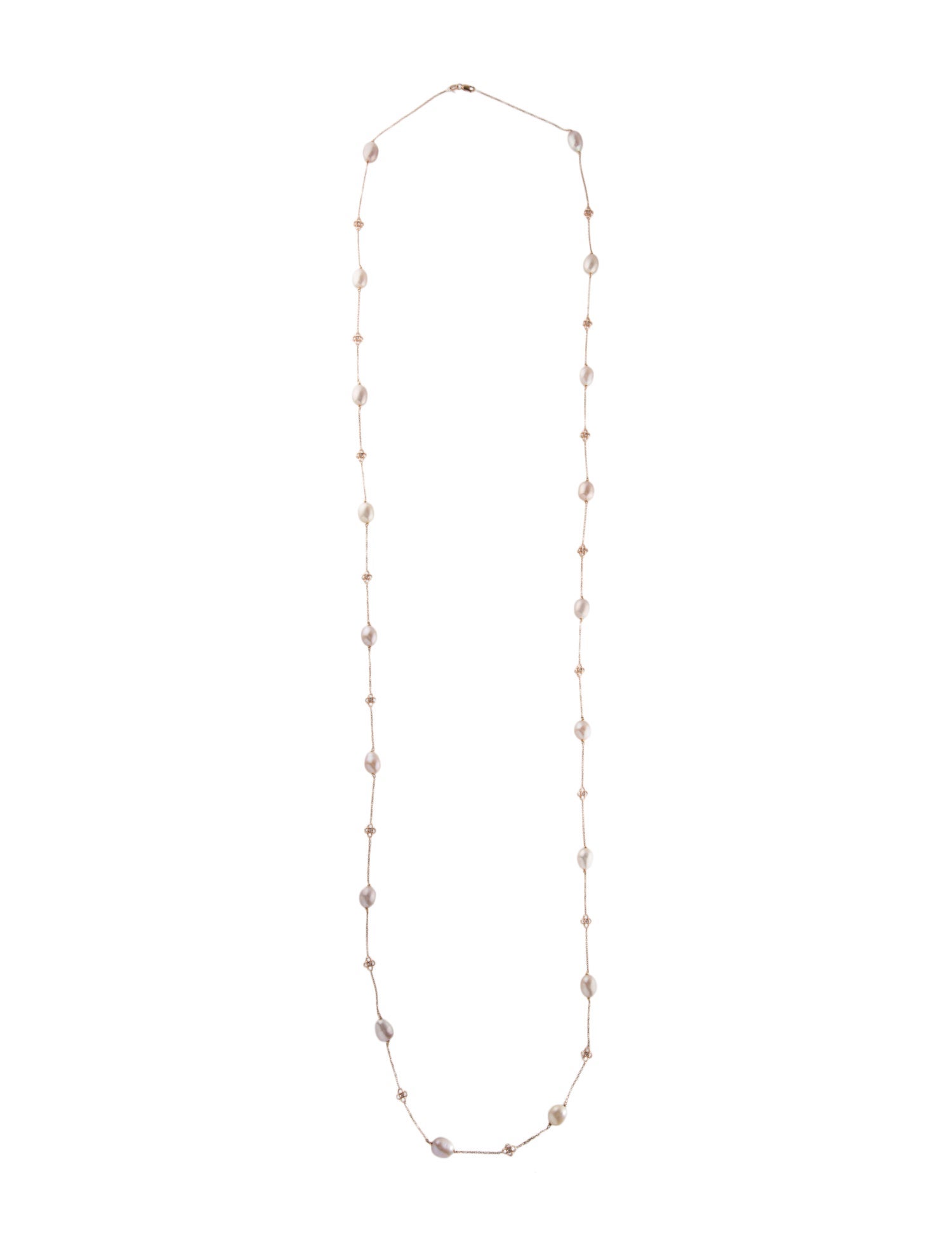 Necklace 14K Pearl & Diamond Station Necklace
