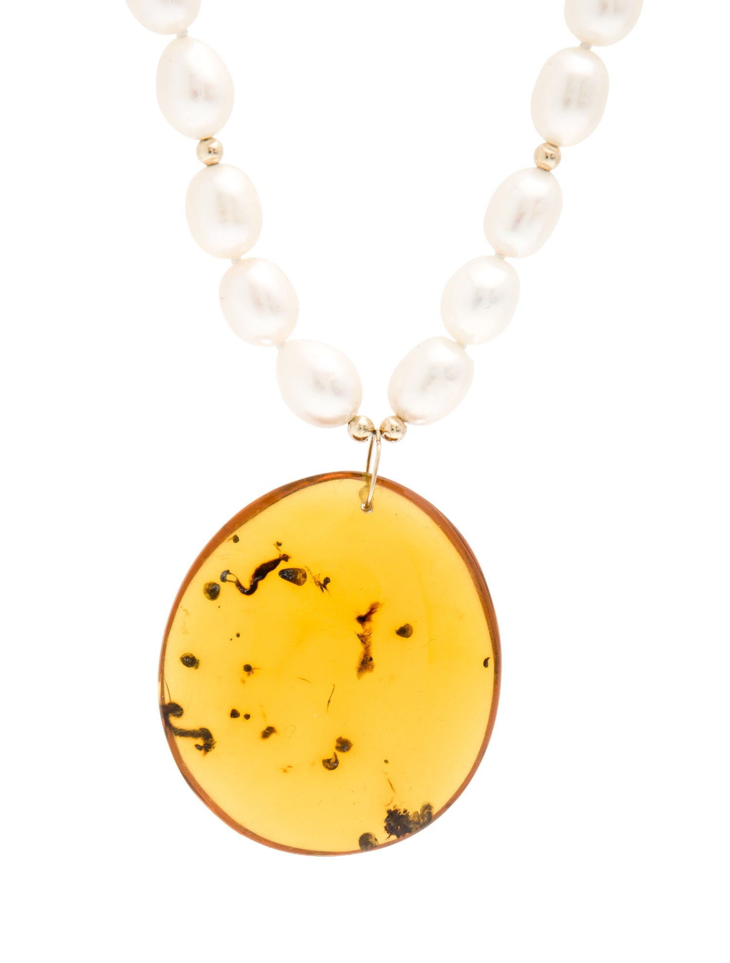 Necklace 14K Pearl & Amber Pendant Necklace