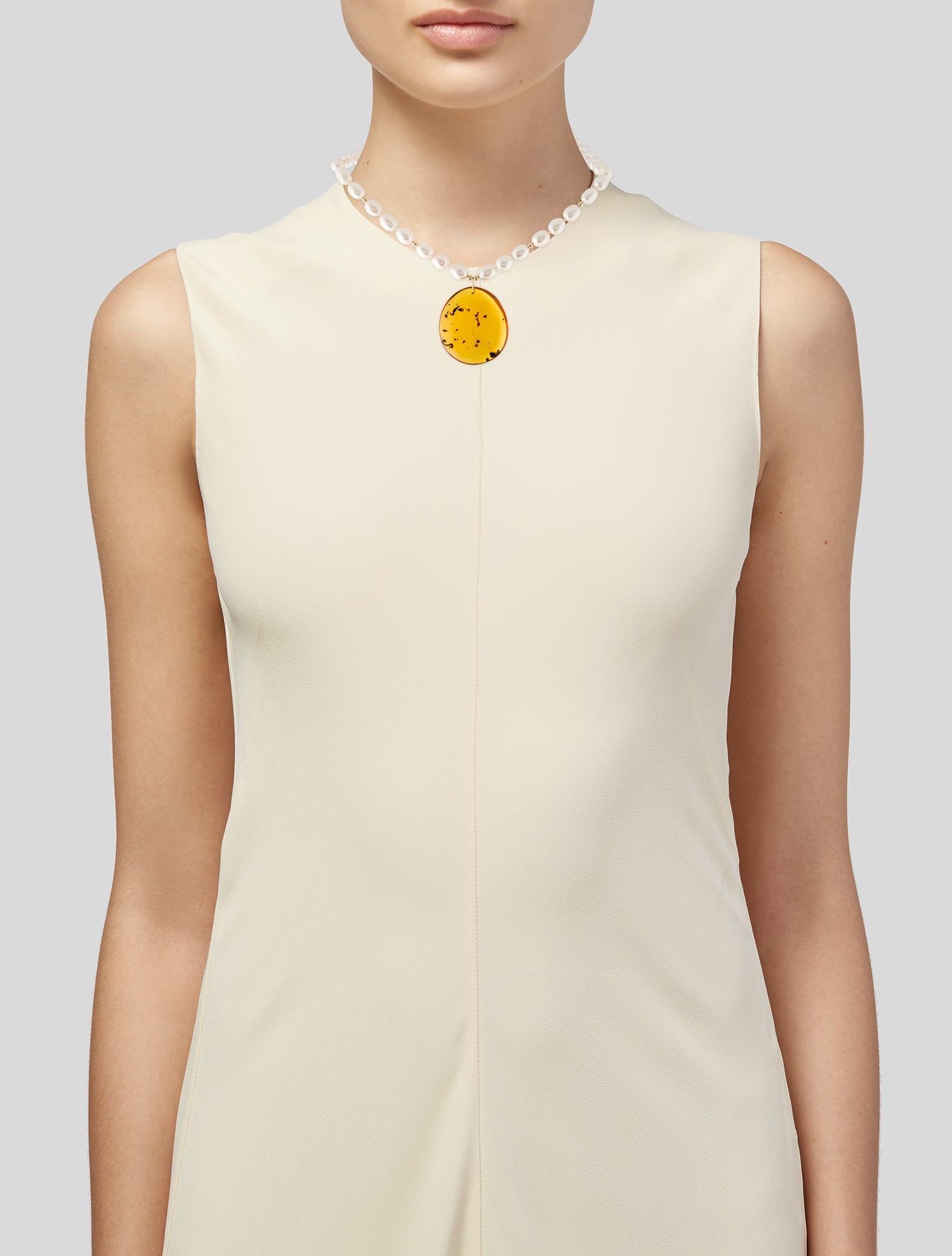 Necklace 14K Pearl & Amber Pendant Necklace