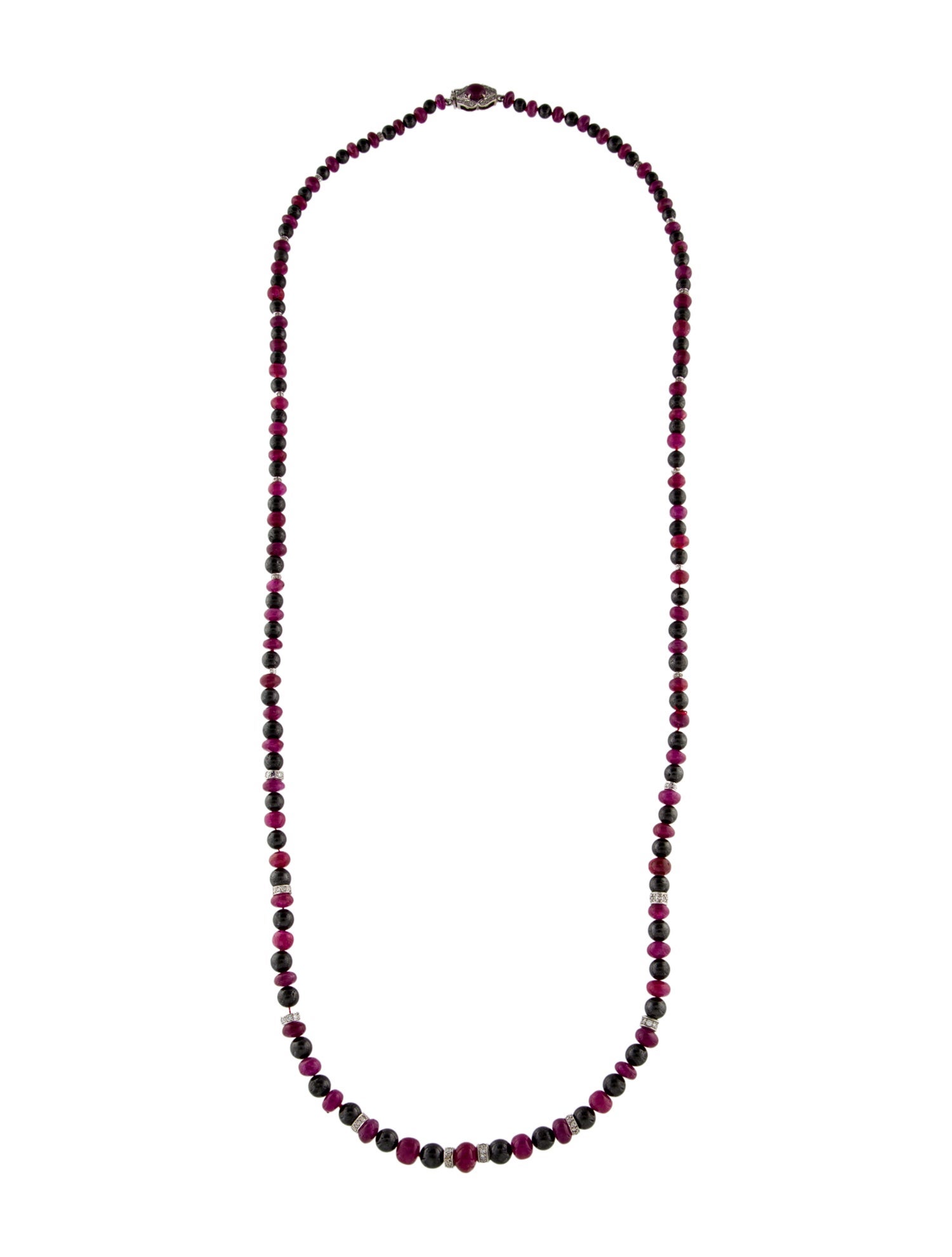 Necklace 18K Ruby, Hematite & Diamond Beaded Necklace