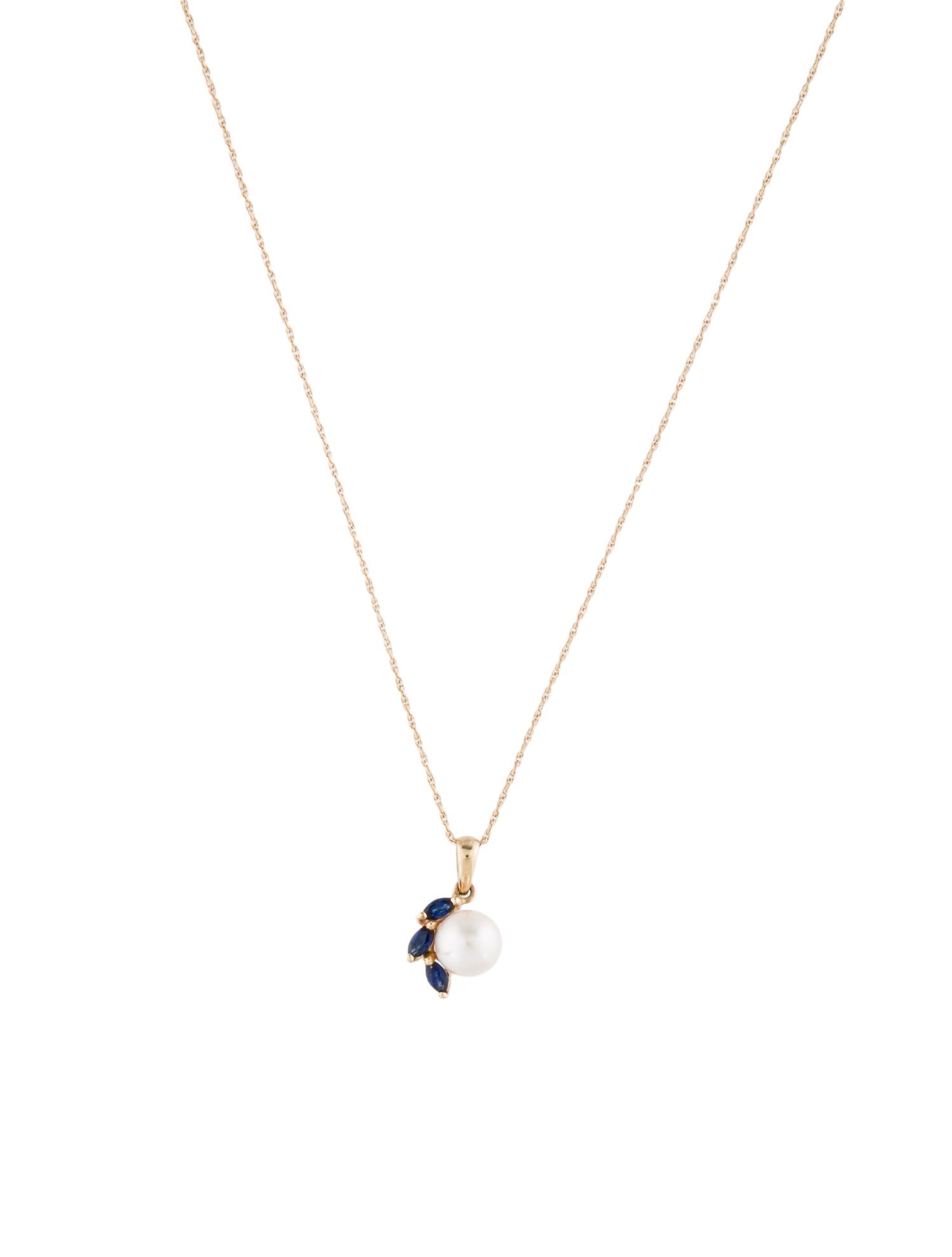 Necklace 14K Pearl & Sapphire Pendant Necklace