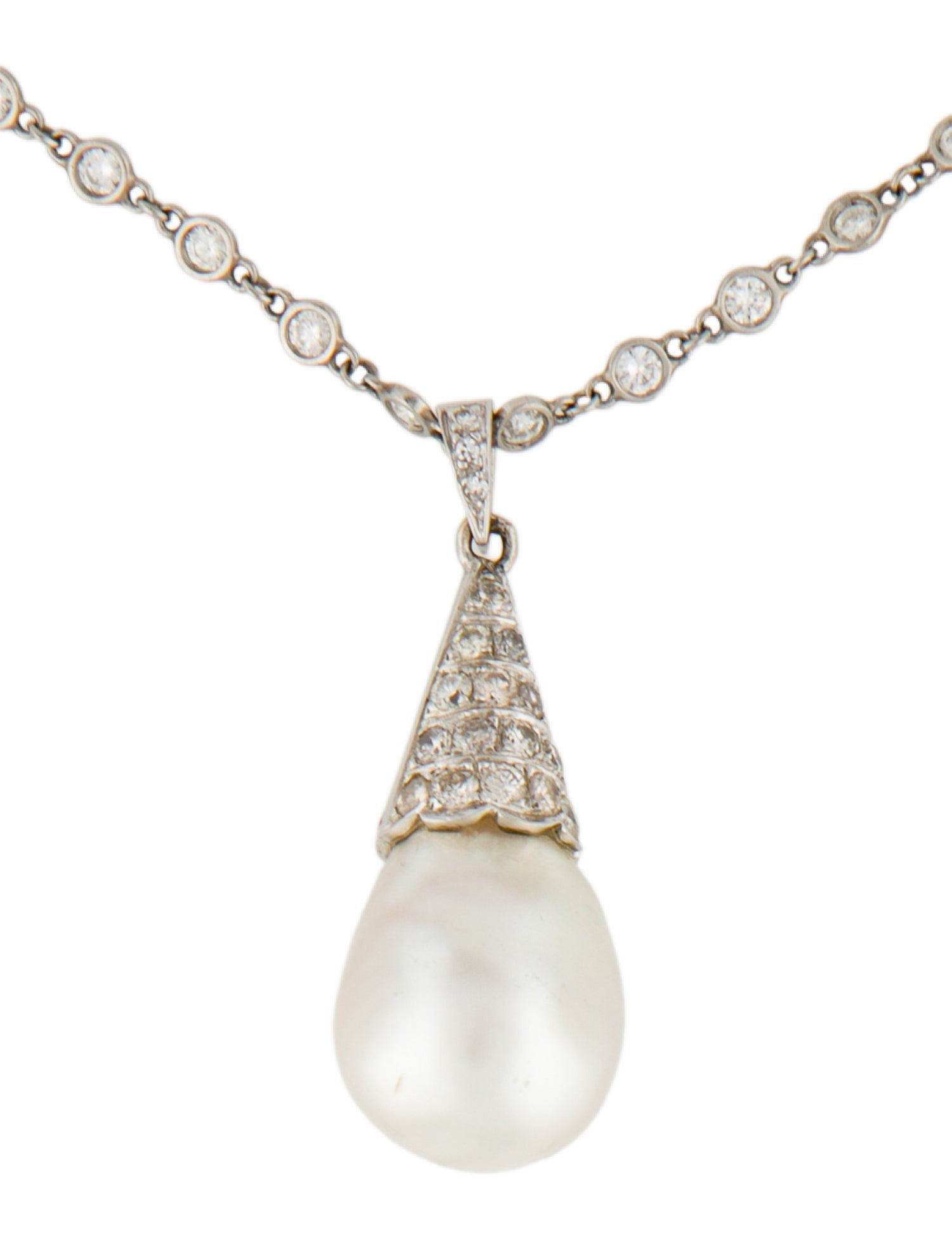 Necklace Platinum 4.00ctw Diamond & Pearl Sundae Pendant Necklace
