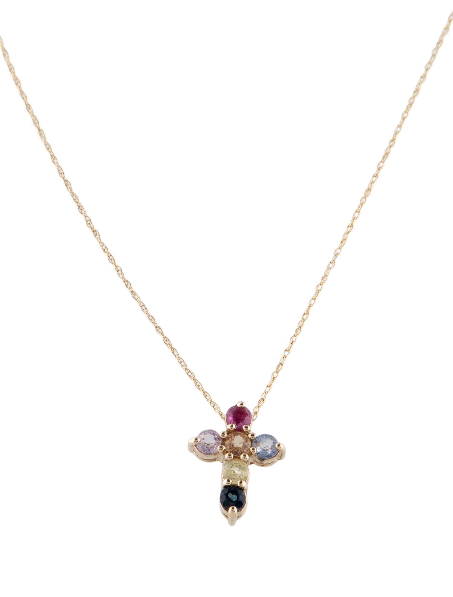 Necklace 14K Sapphire & Ruby Cross Pendant Necklace