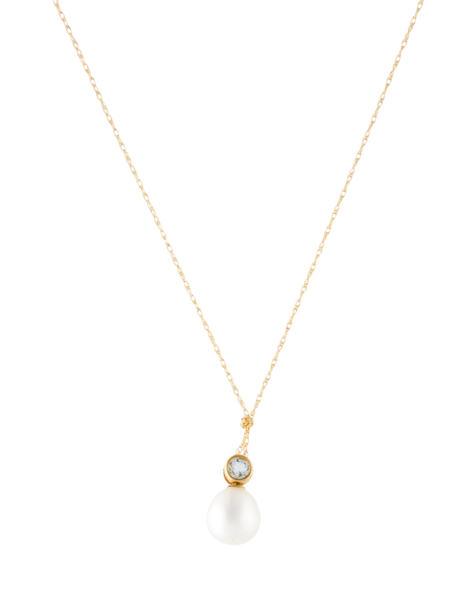 Necklace 14K Pearl & Aquamarine Pendant Necklace