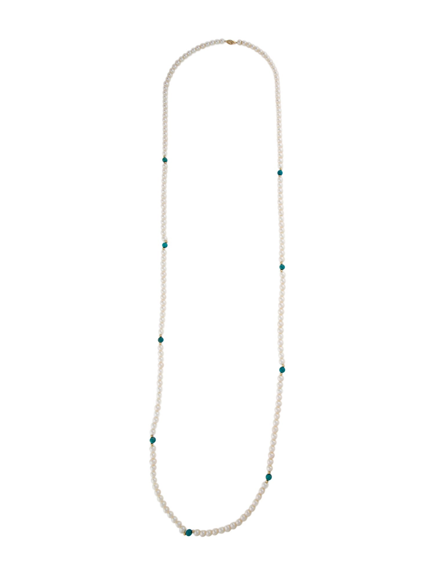 Necklace 14K Pearl & Turquoise Bead Strand Necklace
