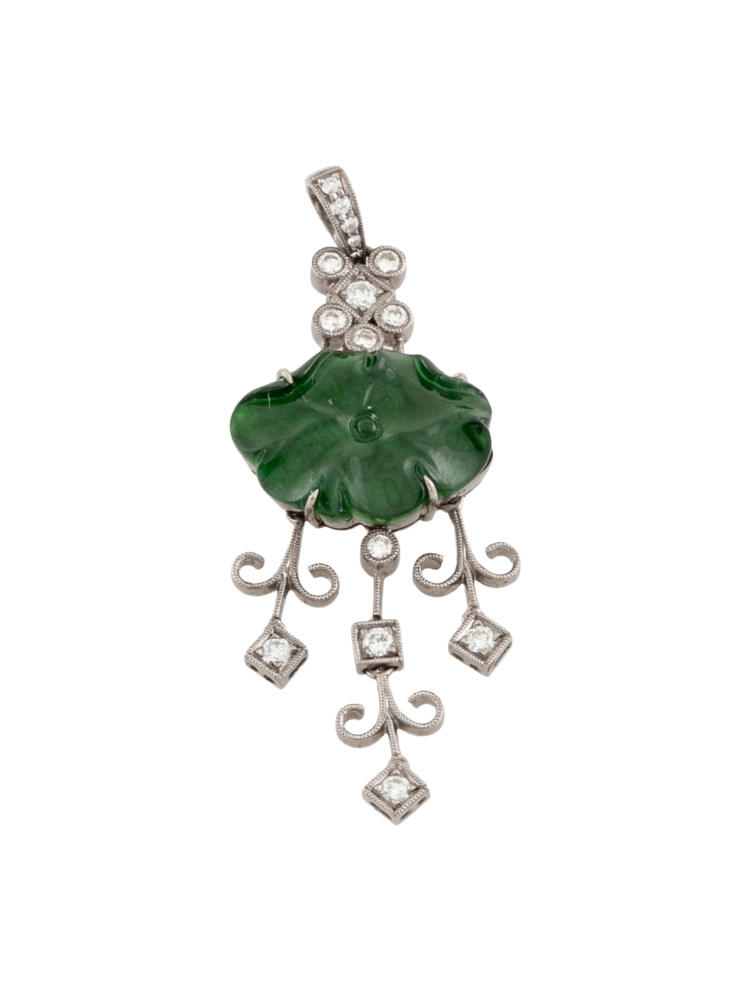 Necklace 18K Dyed Jadeite & Diamond Lotus Leaf Pendant