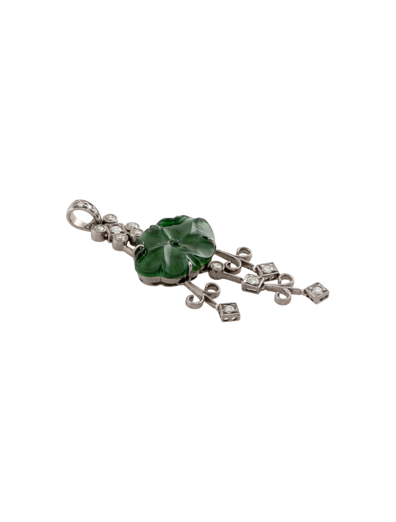 Necklace 18K Dyed Jadeite & Diamond Lotus Leaf Pendant