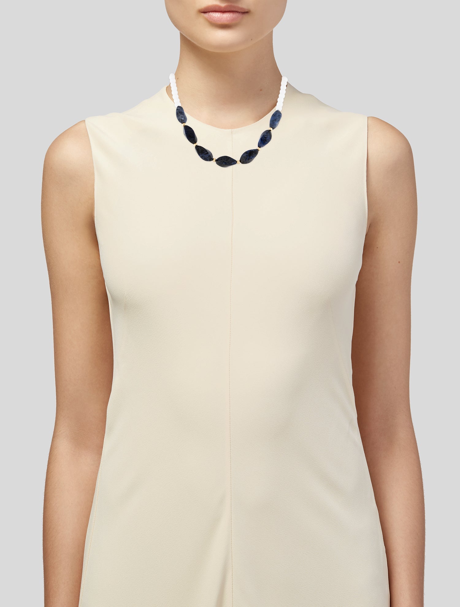 Necklace 18K Sodalite & Quartzite Bead Strand