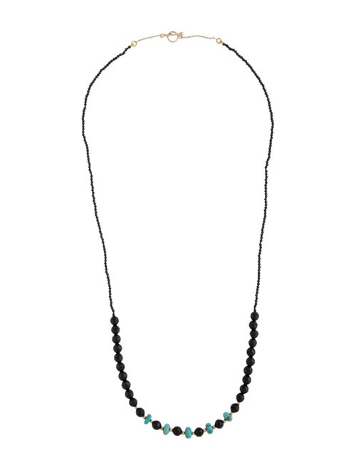 Necklace 14K Spinel, Onyx, & Turquoise Beaded Strand