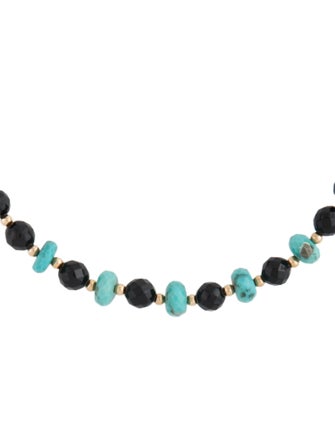 Necklace 14K Spinel, Onyx, & Turquoise Beaded Strand