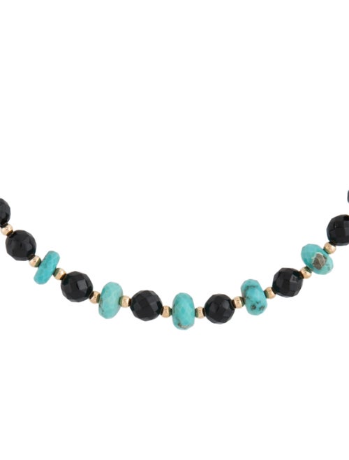 Necklace 14K Spinel, Onyx, & Turquoise Beaded Strand
