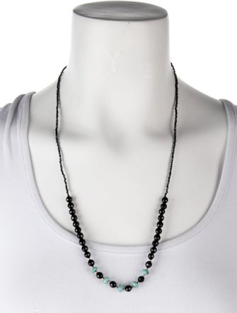 Necklace 14K Spinel, Onyx, & Turquoise Beaded Strand