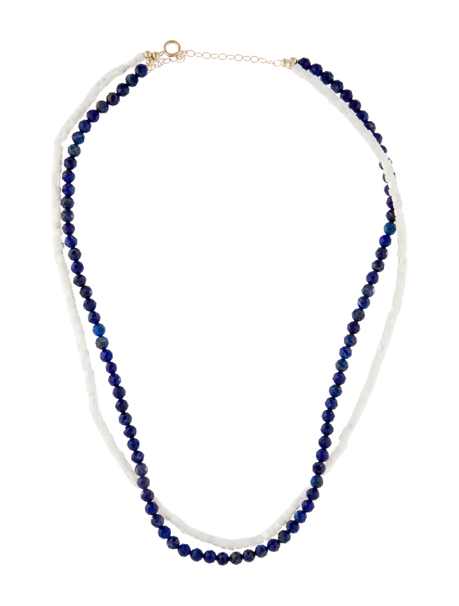 Necklace 14K Lapis Lazuli & Mother of Pearl Double Strand Bead
