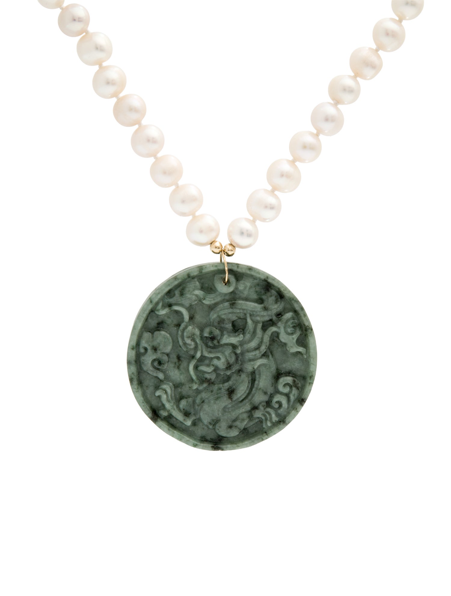 Necklace 14K Pearl & Jadeite Dragon Pendant Necklace