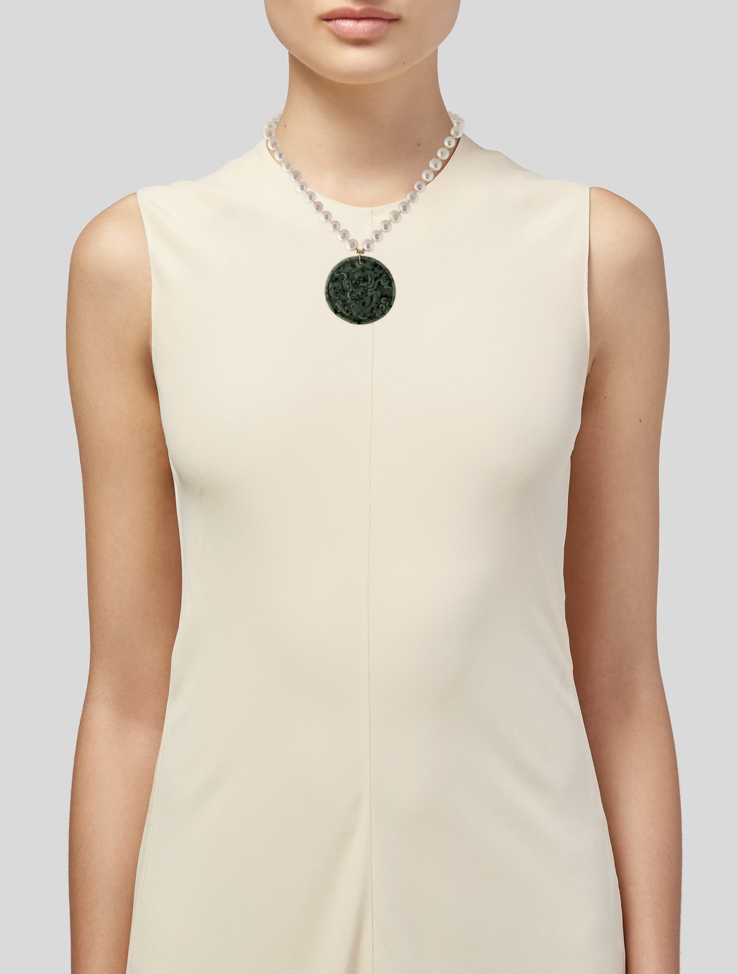 Necklace 14K Pearl & Jadeite Dragon Pendant Necklace