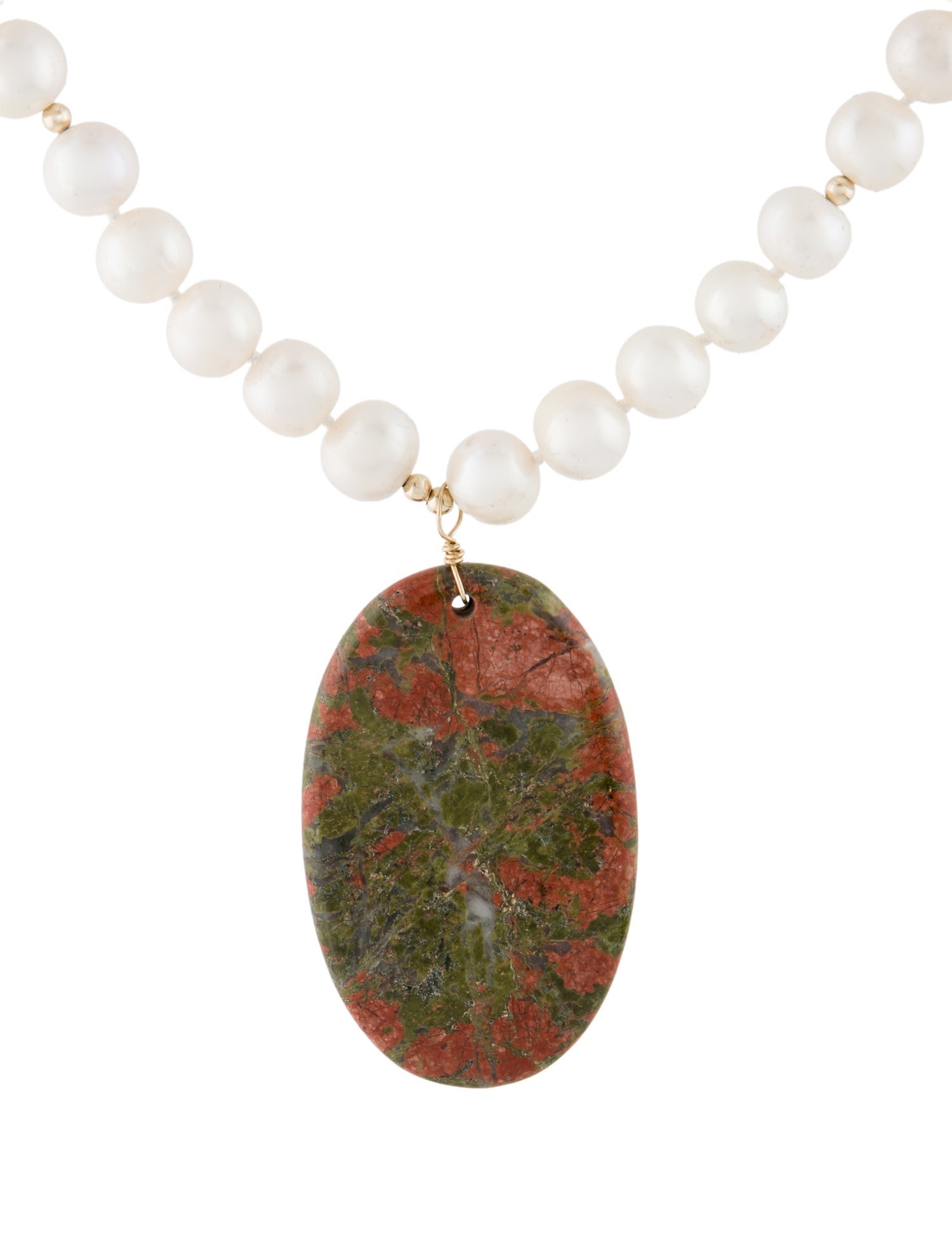 Necklace 14K Pearl & Unakite Pendant