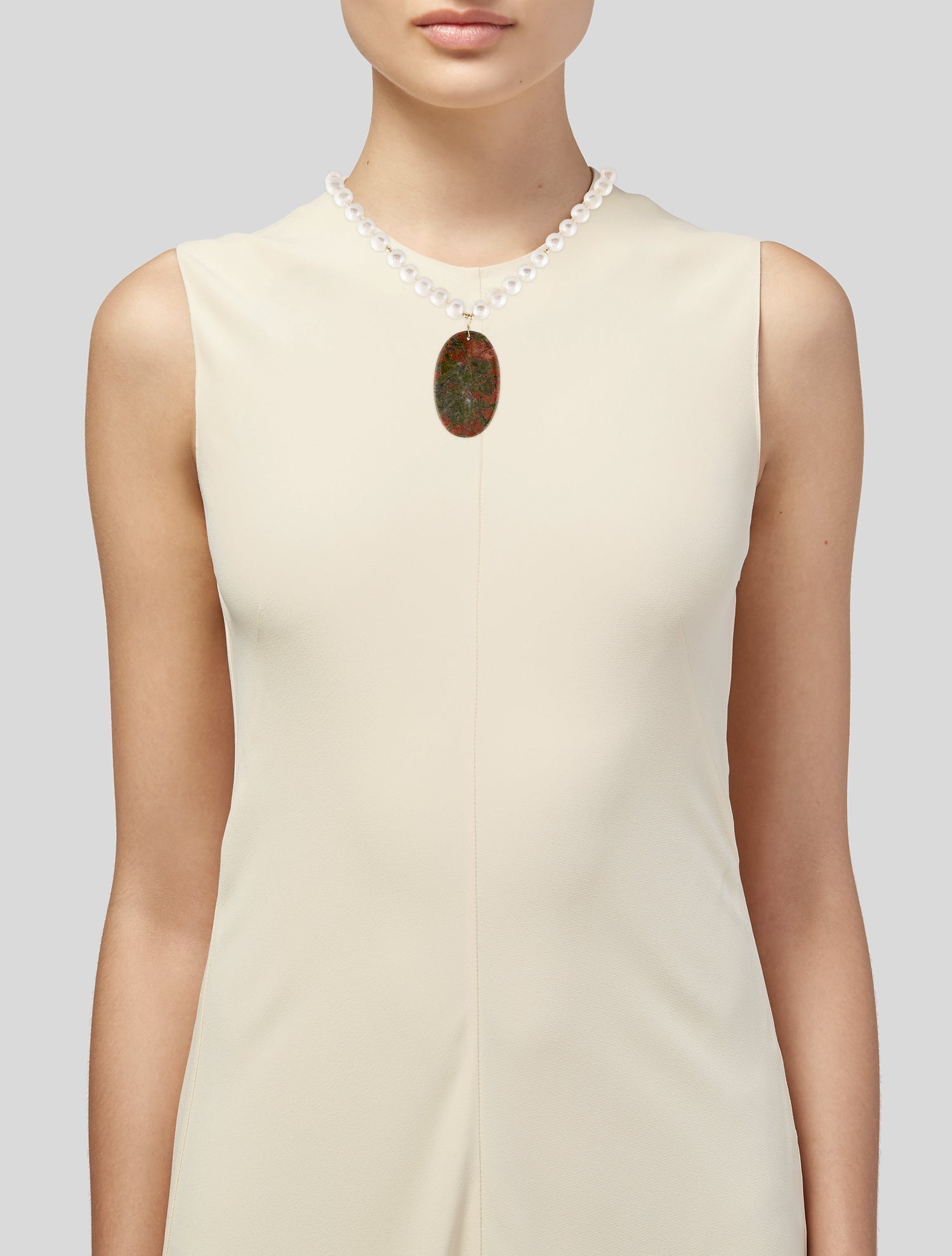 Necklace 14K Pearl & Unakite Pendant