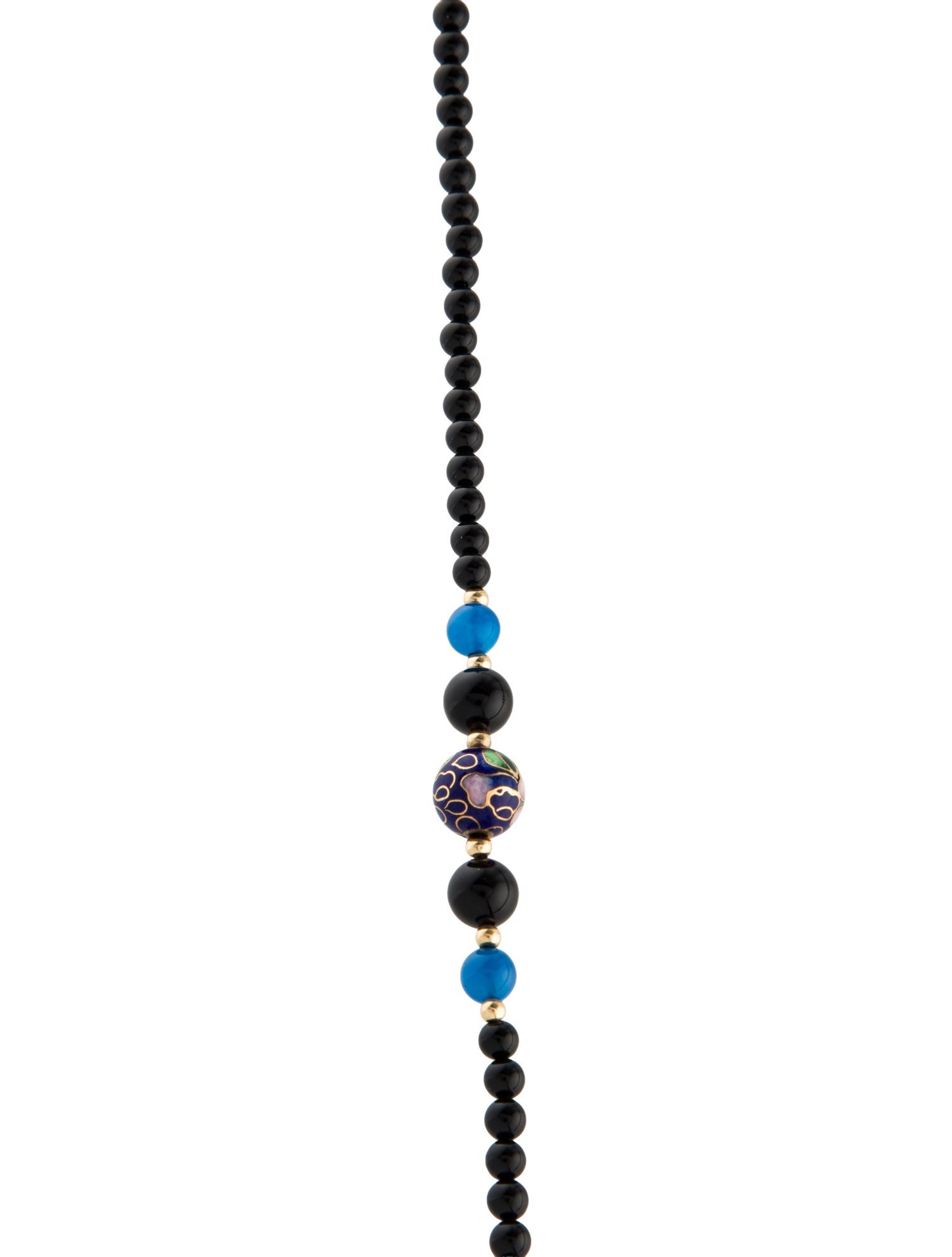 Necklace 14K Onyx, Dyed Chalcedony & Enamel Bead Strand Necklace