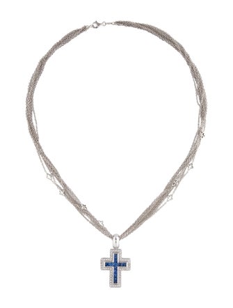 Necklace 18K 1.40ctw Sapphire & Diamond Cross Pendant Necklace