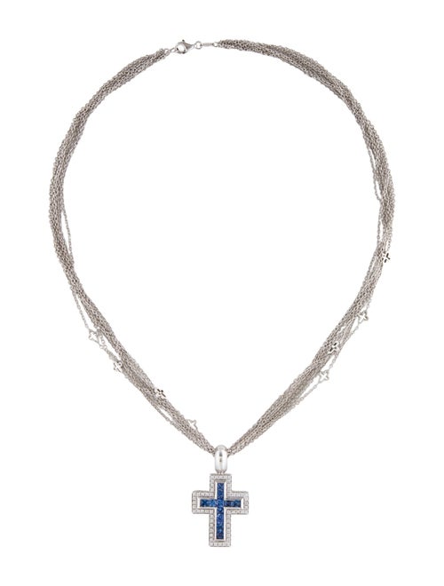 Necklace 18K 1.40ctw Sapphire & Diamond Cross Pendant Necklace