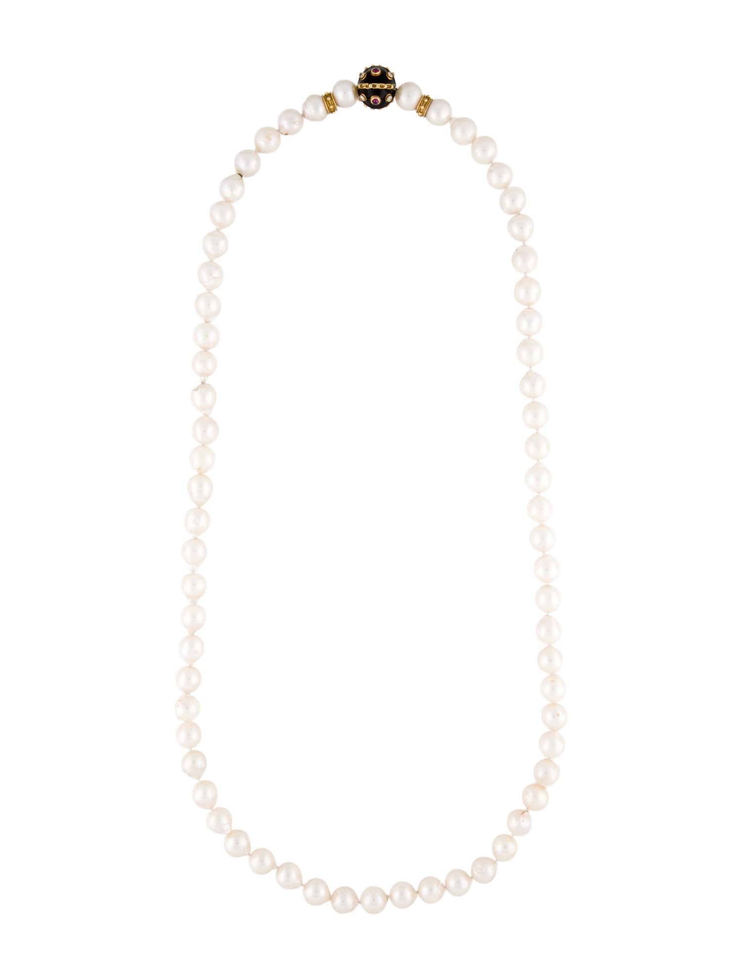 Necklace 18K Pearl, Ruby & Diamond Beaded Necklace