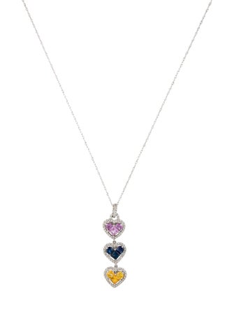 Necklace 14K Sapphire & Diamond Heart Drop Pendant Necklace