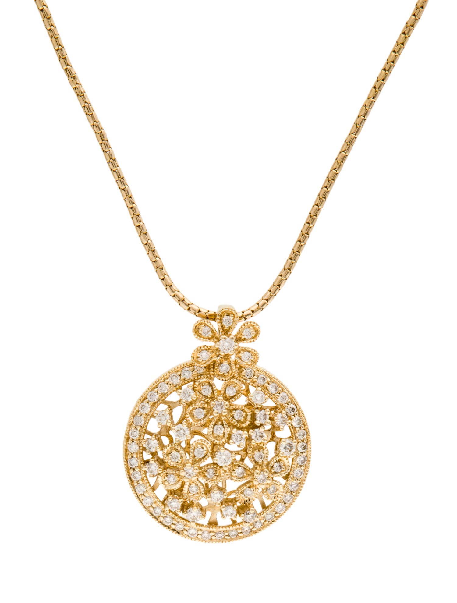Necklace 14K 1.17ctw Diamond Floral Pendant Necklace