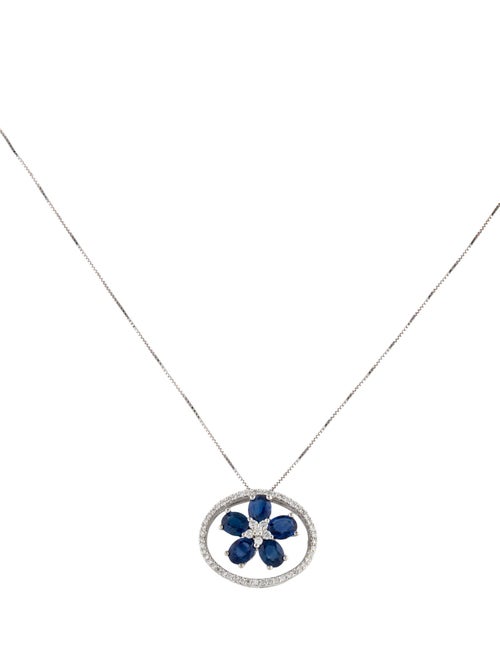 Necklace 14K 1.85ctw Sapphire & Diamond Flower Pendant Necklace