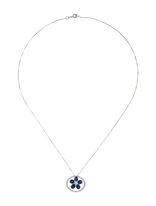 Necklace 14K 1.85ctw Sapphire & Diamond Flower Pendant Necklace