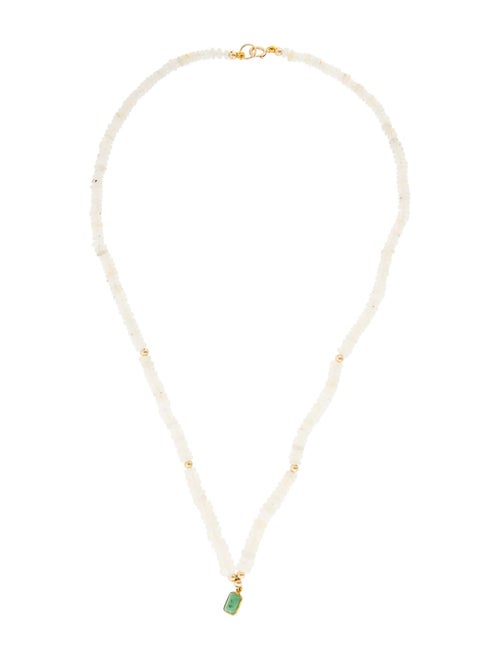 Necklace 14K Emerald & Opal Beaded Pendant Necklace