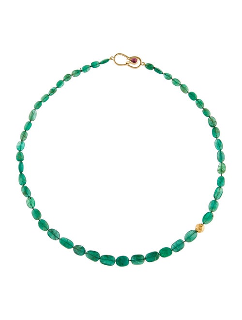 Necklace 18K Garnet Accented Emerald Bead Strand Necklace