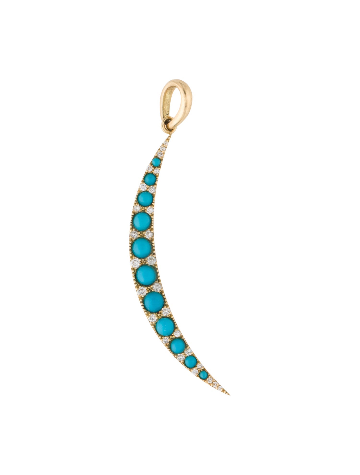 Necklace 18K Turquoise & Diamond Half Moon Pendant