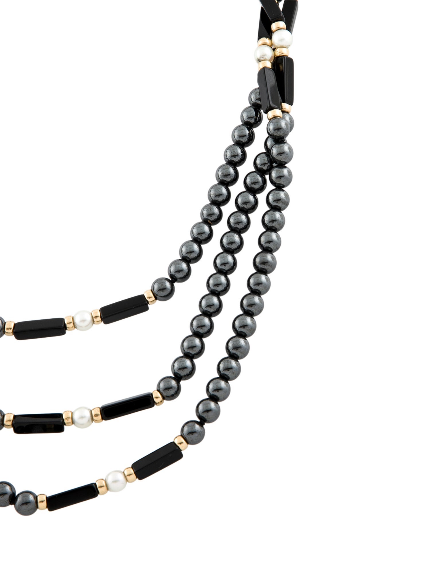 Necklace 14K Pearl, Hematine & Onyx Beaded Multistrand Necklace