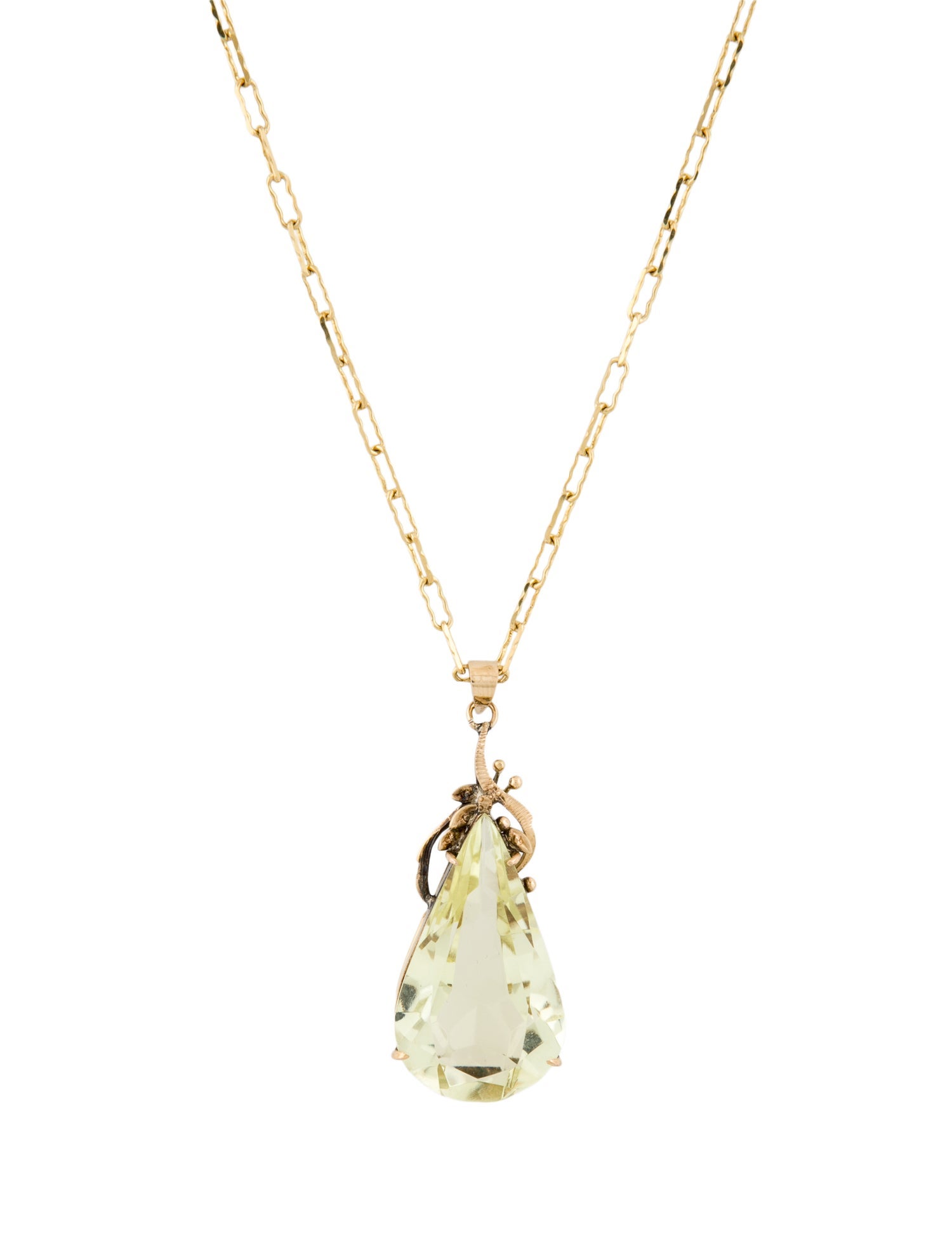 Necklace 14K 23.81ct Quartz Tear Drop Pendant Necklace