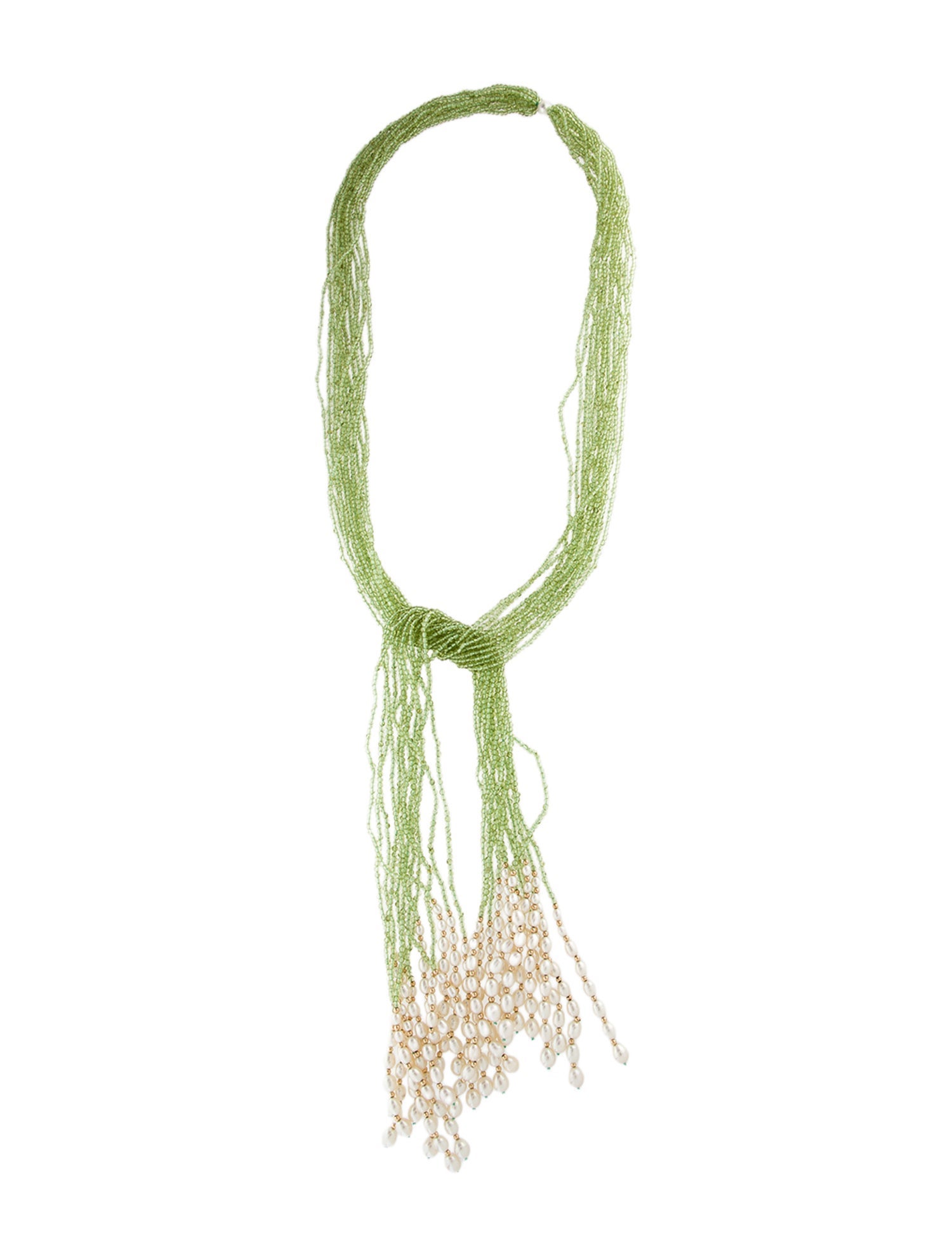 Necklace 14K Pearl & Peridot Lariat Scarf Necklace