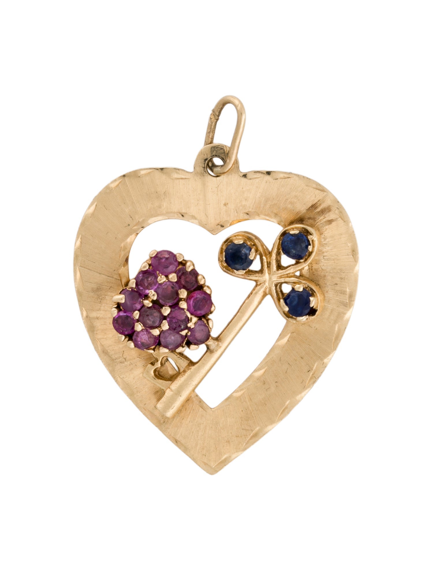 Necklace 14K Sapphire Heart & Key Pendant