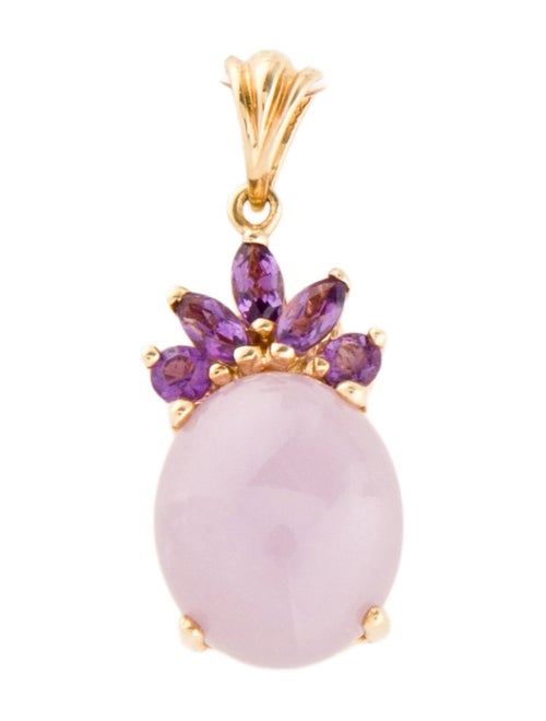 Necklace 14K Lavender Jadeite & Amethyst Pendant