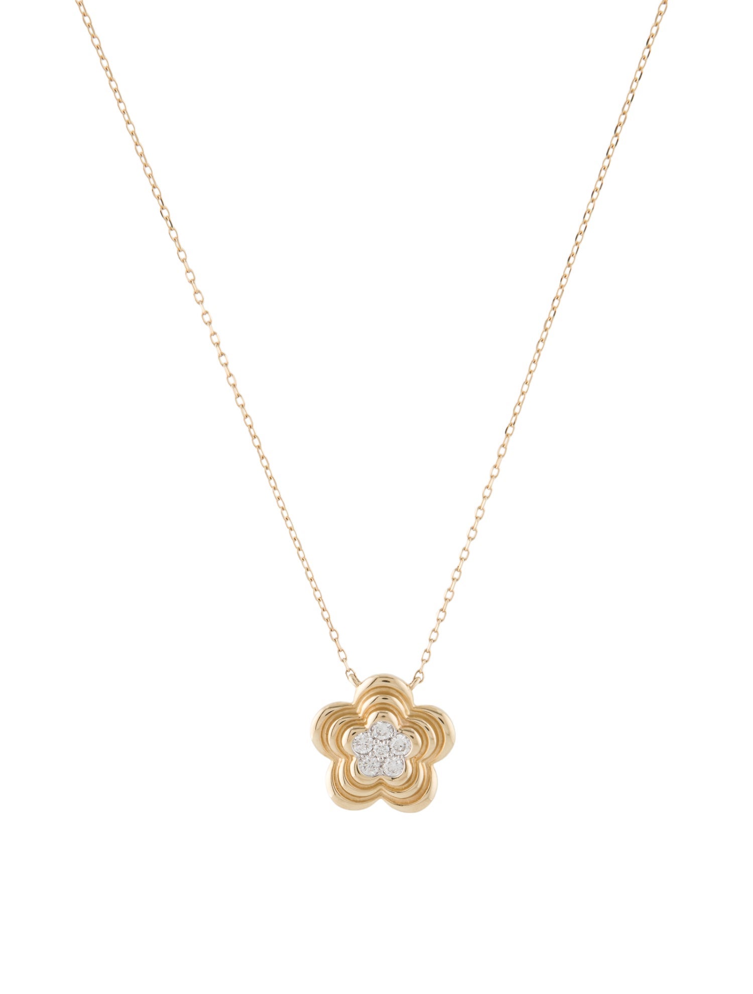 Necklace 14K Diamond Flower Pendant Necklace